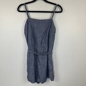 Cynthia Rowley Womens Linen Belted Chambray Blue Spaghetti Strap Short Romper 6